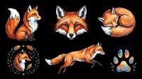Six watercolor fox clipart set isolated on transparent background, ready for stickers, t-shirt design, print on demand, and sublimation projects.