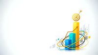 Business growth chart with colorful bars and target symbol showing success metrics and achievement goals for corporate presentations.