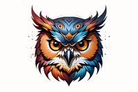 Stylized fierce owl head with vibrant orange and blue color scheme on white background, perfect for mascot, gaming logo, or tattoo design. Isolated illustration ready for creative use.