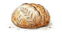 Artisan sourdough bread loaf with decorative wheat pattern scoring on golden brown crust, fresh baked bakery product for culinary and food design projects.