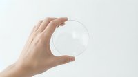 Hand holding transparent glass sphere against white background showcasing clarity and precision for business concepts and minimalist design projects.