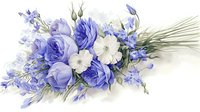 Elegant floral arrangement with blue roses, white petunias and delicate forget-me-nots on light background, perfect for wedding invitations, greeting cards and romantic design projects.