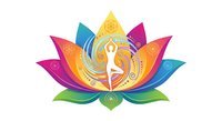 Colorful lotus flower with yoga meditation figure in center featuring vibrant rainbow petals and ornate mandala patterns for wellness and spiritual design.