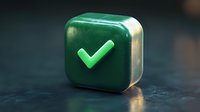Green checkmark icon on rounded square button with metallic finish against dark background, symbolizing approval, success, or confirmation status.
