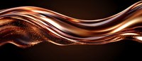 Luxurious flowing copper liquid wave with sparkling particles on dark background creates elegant abstract design for luxury branding and modern backgrounds.