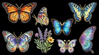 Colorful butterfly clipart set with wildflowers, isolated on transparent background, ready for stickers, t-shirt design, print on demand, and sublimation crafts.