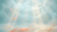 Serene abstract sky with soft pastel clouds, golden light rays, and floating particles creating a dreamy, peaceful atmosphere for backgrounds and design projects.