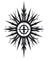 Stylized black compass rose with radiating sharp rays on white background, isolated design element for logos, tattoos and decorative artwork.