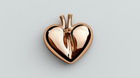 Metallic rose gold anatomical heart pendant with smooth reflective surface and clean lines on light background. Stylish medical jewelry design concept.