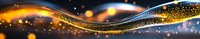 Magical glowing wave with golden and blue light particles flowing on dark background, sparkling cosmic energy stream effect creates dynamic motion.