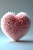 Soft pink furry heart shape against light background, featuring delicate fluffy texture and gentle shadows. Romantic symbol for Valentine's day designs and love concepts.