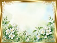 Elegant floral frame with white flowers and green leaves on soft watercolor background for wedding invitations, greeting cards and decorative designs.