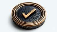 Bronze medallion with golden checkmark symbol on textured dark surface for approval, success, achievement, quality assurance and business validation concepts.
