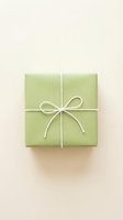 Green gift box with white ribbon bow on neutral background for holiday celebrations and special occasions.
