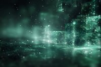 Ethereal emerald green abstract background with glowing particles and light effects creating mysterious atmospheric depth for creative design projects.
