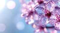 Delicate crystal flower with pink and purple petals against soft blue bokeh background creates dreamy romantic atmosphere for wedding and celebration designs.