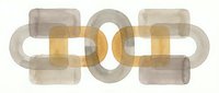 Abstract geometric chain links in warm golden and beige tones with transparent overlapping elements for modern design projects and business concepts.