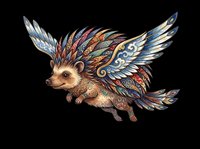 Flying hedgehog with ornate colorful wings, isolated on transparent background, ready for t-shirt design, stickers, clipart, print on demand, and sublimation projects.