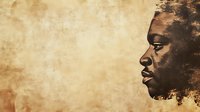 African American male profile against aged sepia background, artistic portrait showing strength and dignity in side view composition with textured vintage effect.