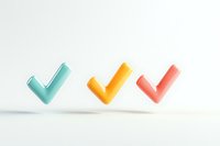 Colorful floating checkmarks in mint, yellow and coral on white background. Minimal design concept for success, approval and completion.