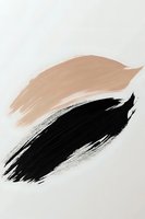 Abstract brush strokes in nude beige and black colors on white background, modern minimalist art style with dynamic movement and textured paint effect.