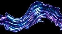 Flowing liquid wave with vibrant blue and purple neon glow on black background, isolated for design use on digital projects, backgrounds, and creative compositions.