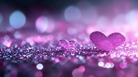 Romantic pink glitter hearts with magical bokeh effect on sparkling surface, dreamy soft focus background creates romantic atmosphere for Valentine's Day designs.