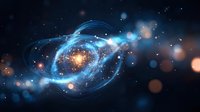 Glowing cosmic energy streams with luminous particles in deep space, featuring bright light trails and bokeh effects against dark starry background.
