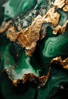 Abstract luxury background with emerald green marble texture and gold leaf accents creating fluid artistic pattern for elegant interior design projects.