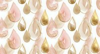 Watercolor raindrops seamless pattern in soft pink and gold tones on white background. Repeating design tiles perfectly for wallpaper, fabric, wrapping paper.