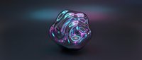 Iridescent liquid metal blob with flowing neon pink and cyan gradients on dark background, suitable for tech, gaming, and abstract design projects.