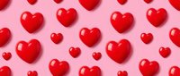 Glossy red hearts in various sizes scattered on pink background, perfect for Valentine's Day, love, romance, and greeting card designs.
