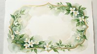 Watercolor floral frame with white flowers and green leaves on textured paper background for wedding invitations and greeting cards.
