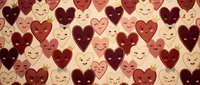 Cute heart characters with happy faces in warm brown and pink tones. Seamless pattern perfect for Valentine's Day designs, romantic backgrounds, and love-themed projects.