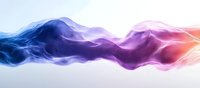 Colorful flowing smoke wave in blue, purple and pink colors on white background, abstract dynamic motion design element for creative projects.