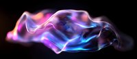 Vibrant colorful smoke waves with pink and blue neon glow effect against black background, abstract fluid motion design element for creative projects.