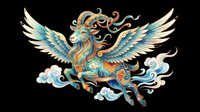 Mythical winged creature with ornate feathers and flowing mane, isolated on transparent background. Ready for t-shirt design, clipart, stickers, sublimation, and print-on-demand projects.
