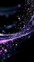 Magical purple and blue sparkles with glowing particles floating in dark space, creating dynamic swirling motion effect against black background.