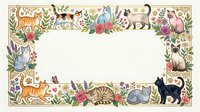 Decorative floral frame with cute cats and flowers border design for invitations, greeting cards, scrapbooking and crafting projects on white background.