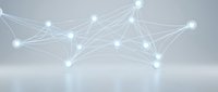 Connected glowing nodes forming abstract network structure on neutral background, representing data connectivity, digital communication, and technology infrastructure.