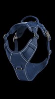 Navy blue dog harness with padded chest support, adjustable straps, and metal buckles, isolated on transparent background. Ready for pet product design, e-commerce, print-on-demand, and digital marketing materials.