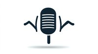 Minimalist microphone icon with abstract wing elements on white background, isolated design element for music and audio branding applications.