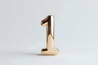 Golden metallic number one standing upright on white background, glossy champagne color finish with reflective surface, isolated object for design and typography.