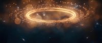 Golden cosmic ring with glowing particles and stardust in deep space nebula. Fantasy astronomy background for sci-fi projects and celestial designs.