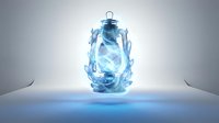 Modern blue glowing lantern with crystalline ice texture emitting bright light, suitable for fantasy, sci-fi, and design projects.