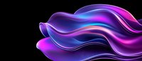 Abstract flowing waves in vibrant purple and blue neon colors against black background create dynamic modern design element for technology and motion concepts.