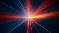 Abstract light rays bursting from central point against dark background with dramatic red, orange and blue colors creating dynamic radial motion effect.