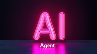 Glowing pink neon AI Agent text sign on dark background with reflection, modern technology concept representing artificial intelligence and machine learning.