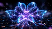 Glowing butterfly shape with magical blue and purple light effects against dark background, sparkling particles and energy waves creating mystical atmosphere.