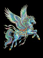Ornate winged horse with intricate multicolored patterns isolated on transparent background, ready for t-shirts, stickers, sublimation, print-on-demand designs and clipart projects.